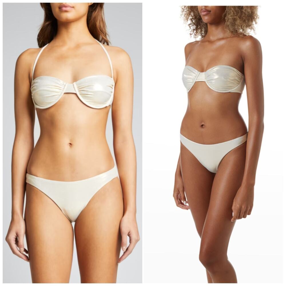 New Melissa Odabash Gold Barbados Sz 2 Bandeau Top Bottoms Sz 4 Swimsuit Bikini
